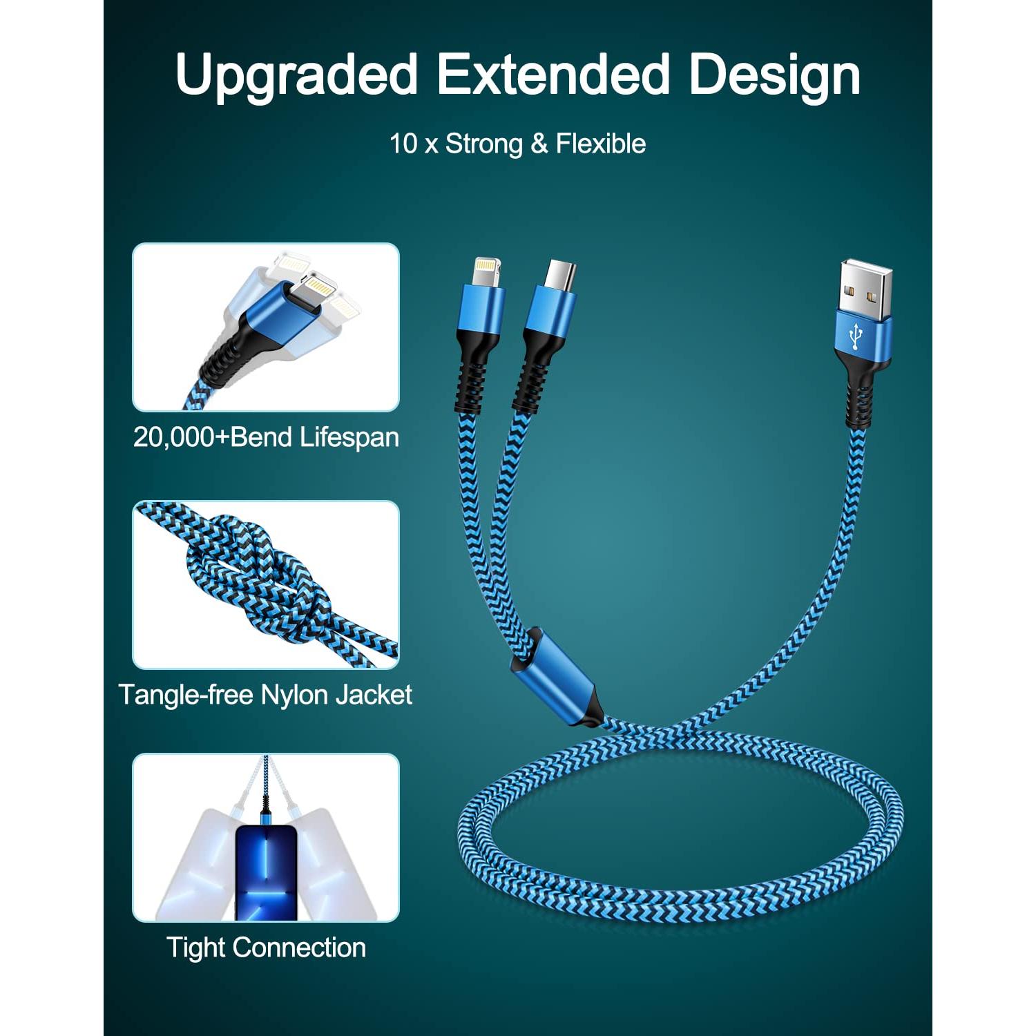 Cable de Carga Múltiple 2-en-1 1.22m Lightning y USB-C