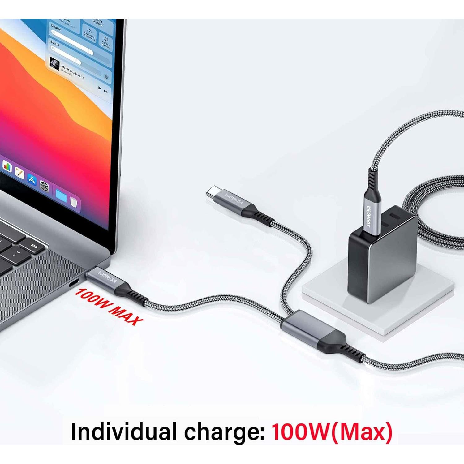Cable USB-C 2-en-1 100W 1.2m Awnuwuy Carga Rápida Dual