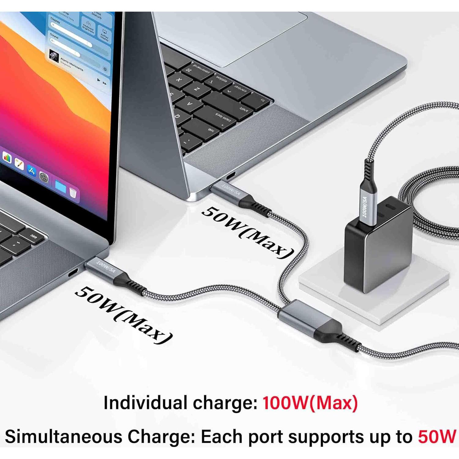 Cable USB-C 2-en-1 100W 1.2m Awnuwuy Carga Rápida Dual