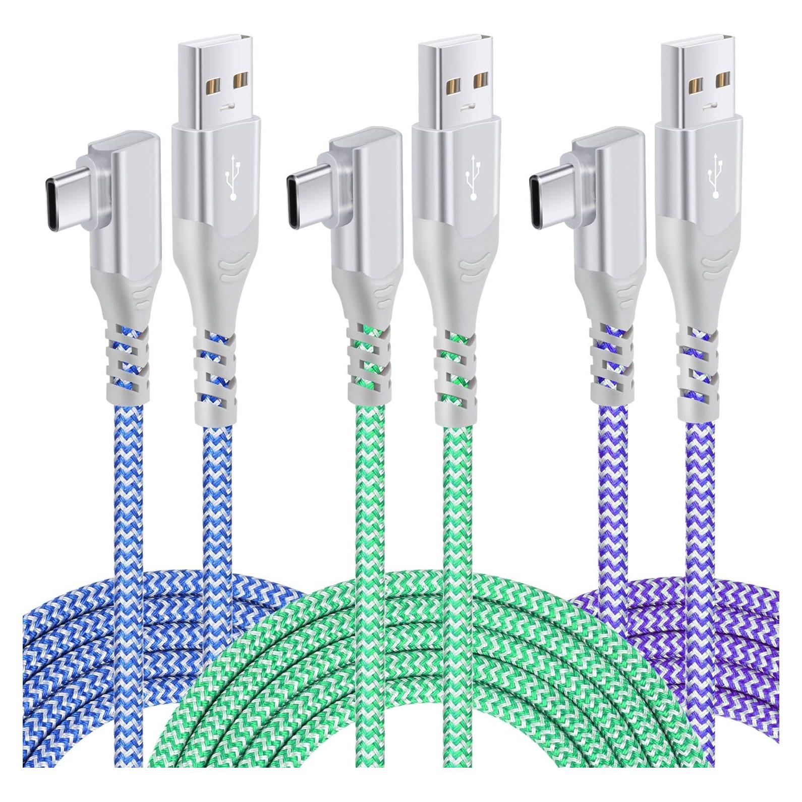 Cable USB C Pofesun 3m Carga Rápida 3A Ángulo Recto 3 Pack