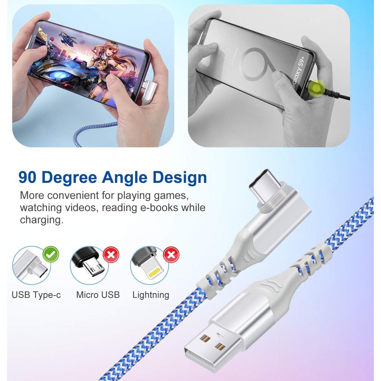 Cable USB C Pofesun 3m Carga Rápida 3A Ángulo Recto 3 Pack