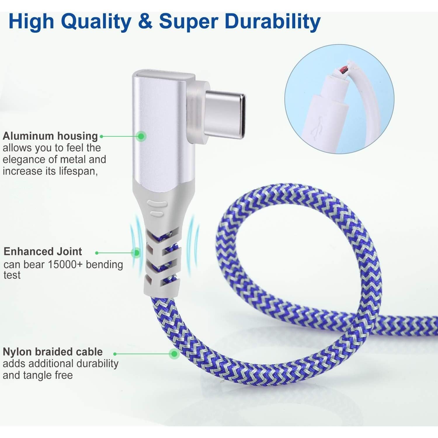 Cable USB C Pofesun 3m Carga Rápida 3A Ángulo Recto 3 Pack