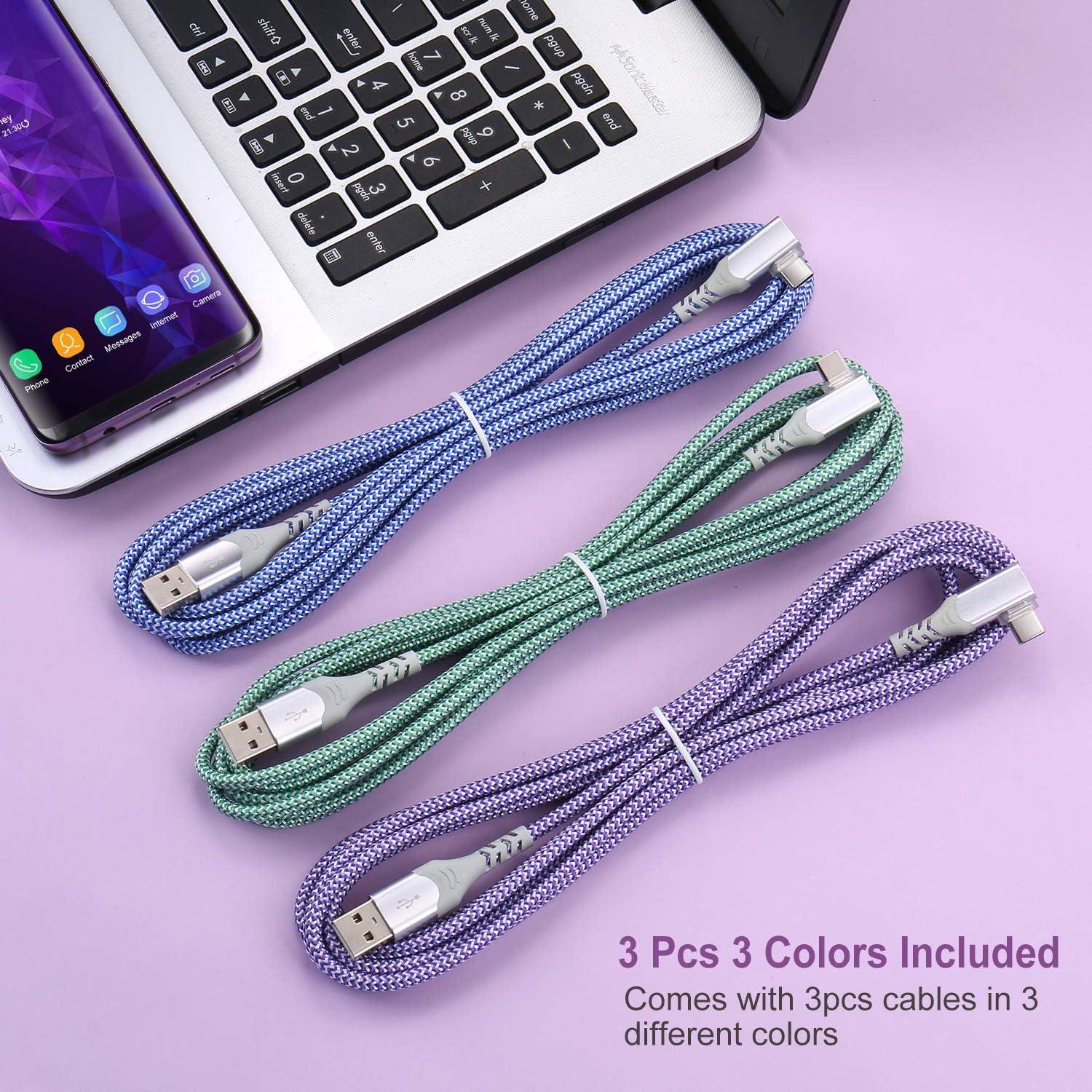 Cable USB C Pofesun 3m Carga Rápida 3A Ángulo Recto 3 Pack