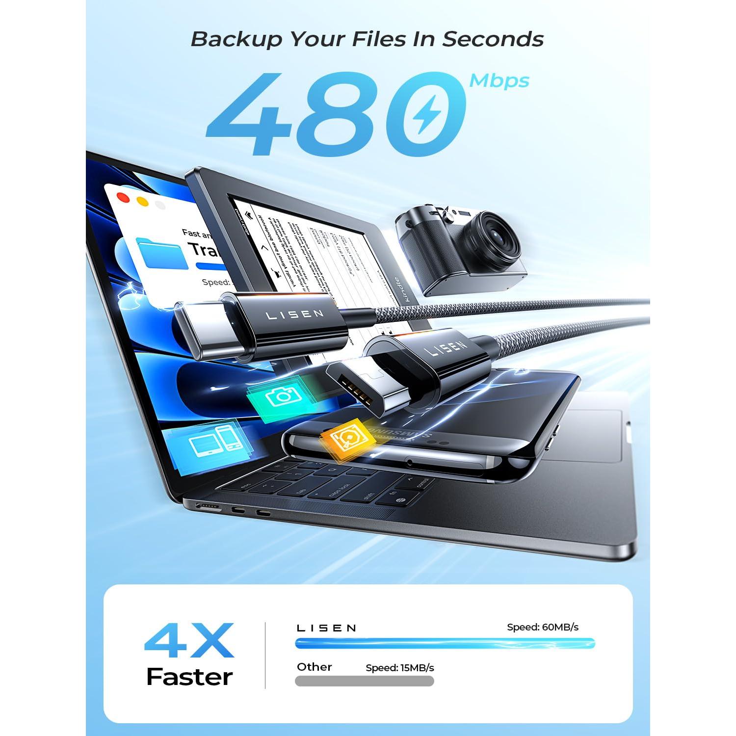 Cable USB C a Micro USB 1.0m LISEN 2-Pack Carga Rápida 2.4A