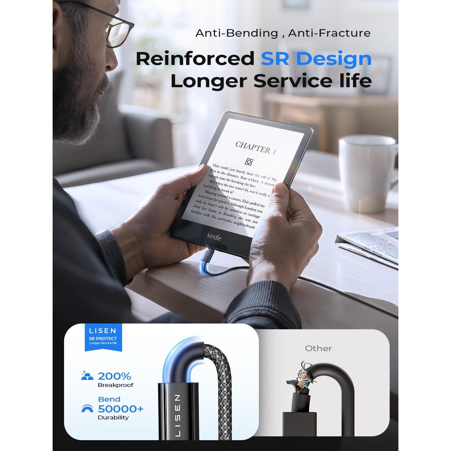 Cable USB C a Micro USB 1.0m LISEN 2-Pack Carga Rápida 2.4A