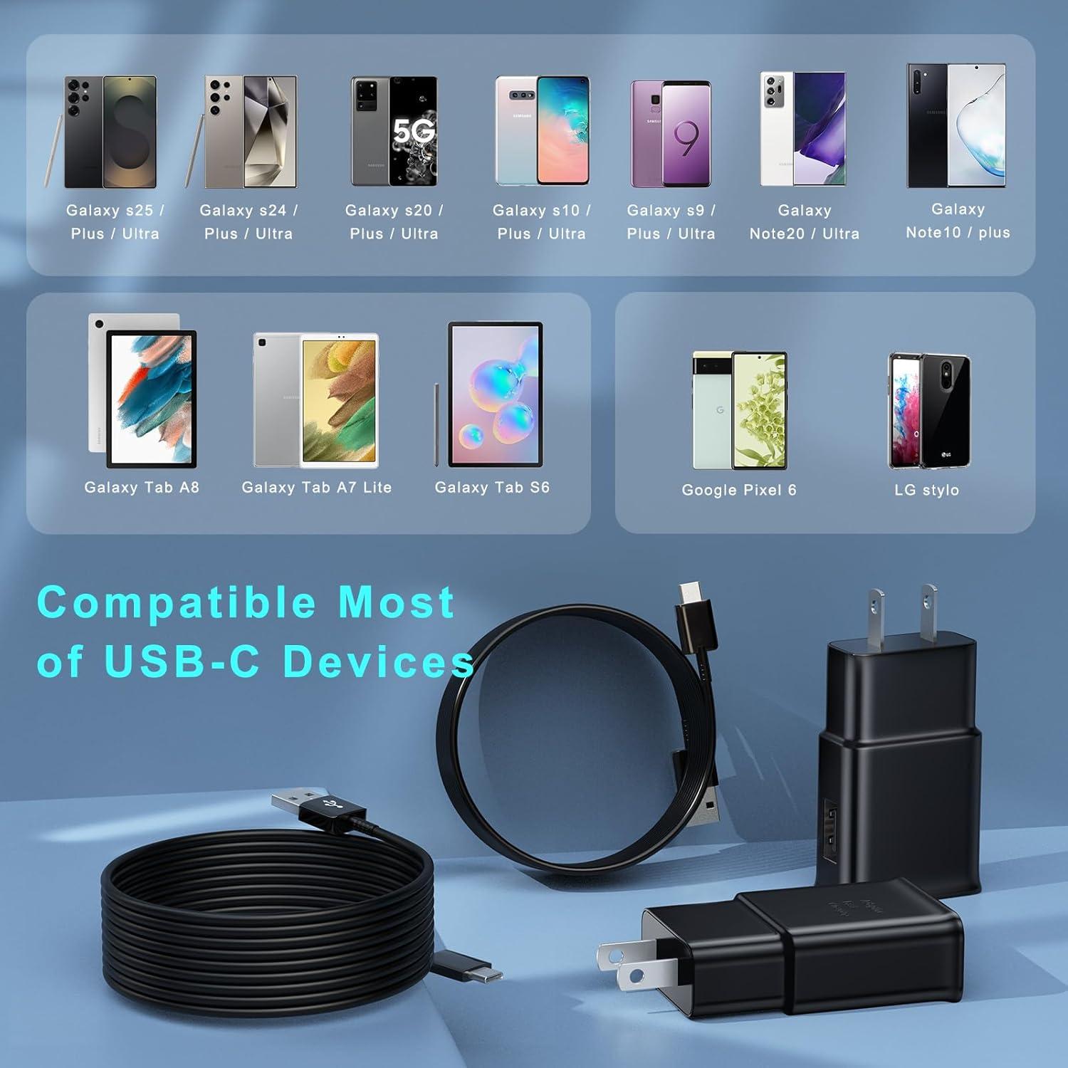 Cargador rápido USB C 15W Ubearkk 10FT para Samsung Galaxy