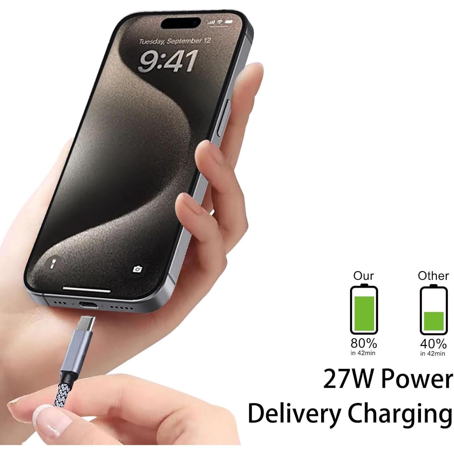 Cable USB C a USB C 15 pies 100W para iPhone 15 y Samsung