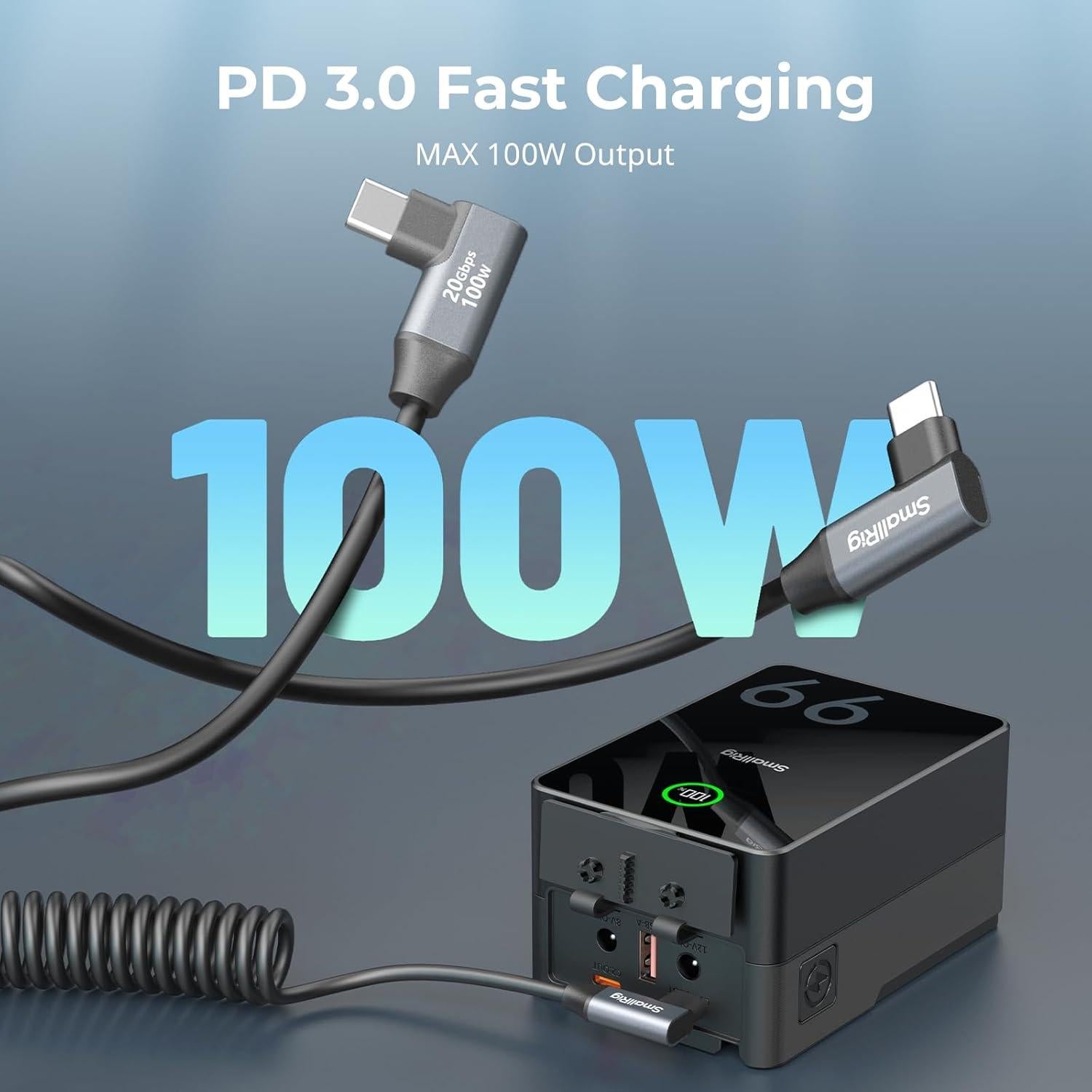 Cable USB C Enrollado 0.60m SmallRig 20Gbps Carga Rápida