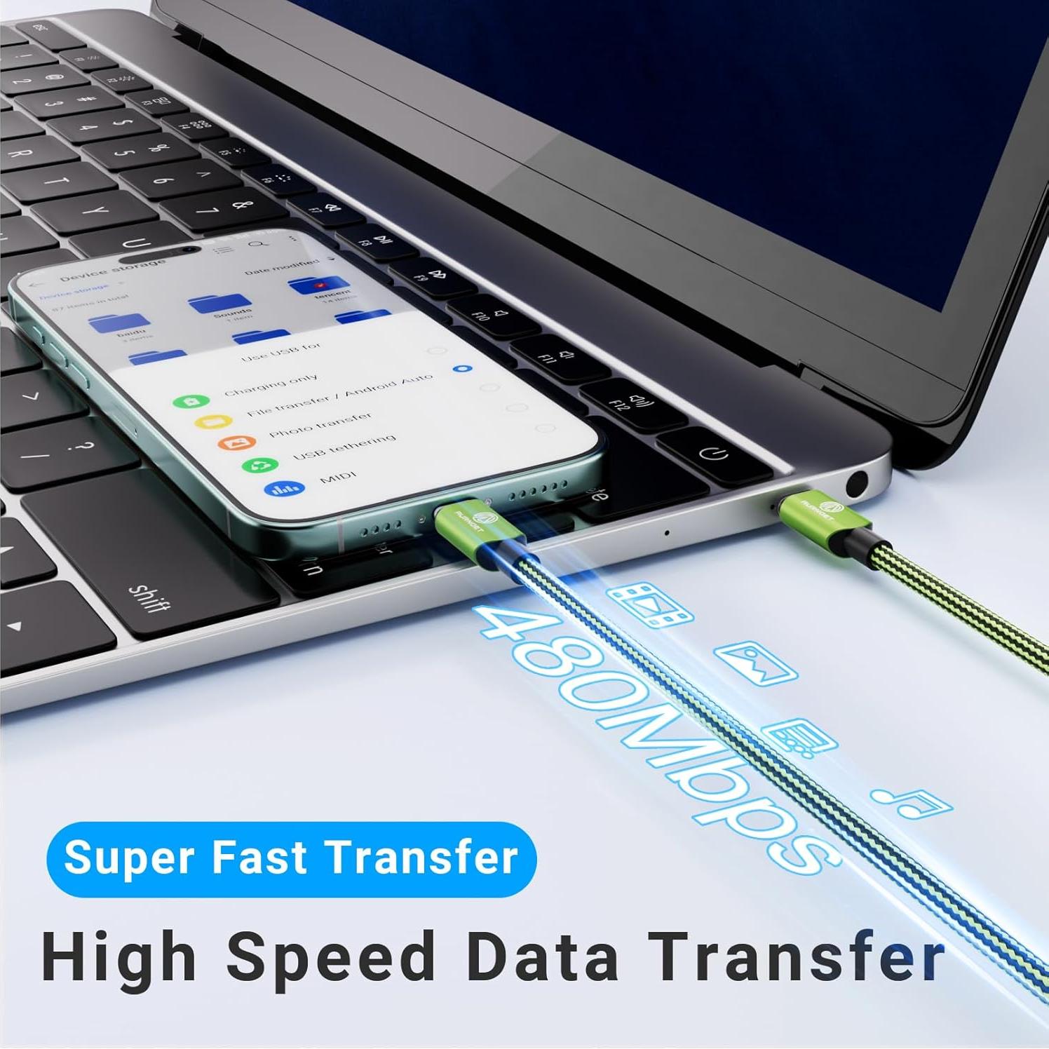 Cable USB C 4 Piezas 3 Metros Aurnoet Carga Rápida 60W