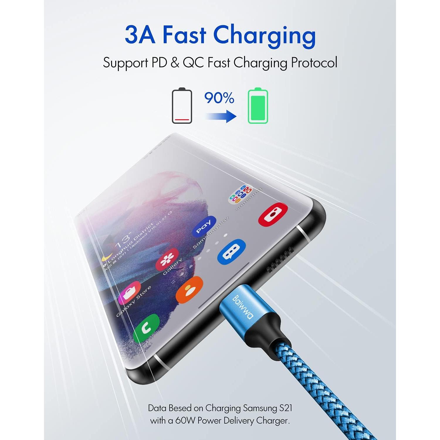 Cable USB C a C 3.05m Baiwwa 60W Carga Rápida 2 Unidades