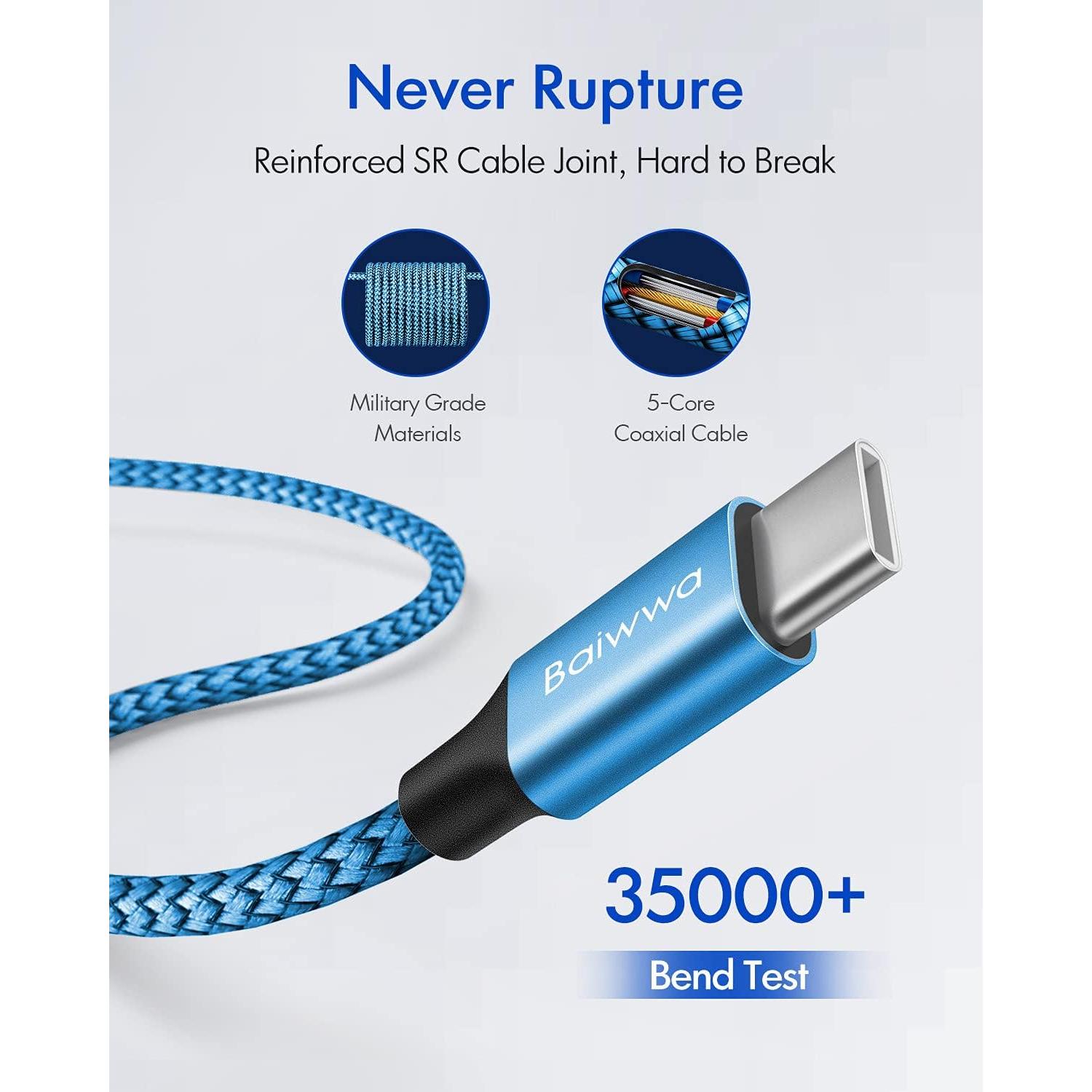 Cable USB C a C 3.05m Baiwwa 60W Carga Rápida 2 Unidades