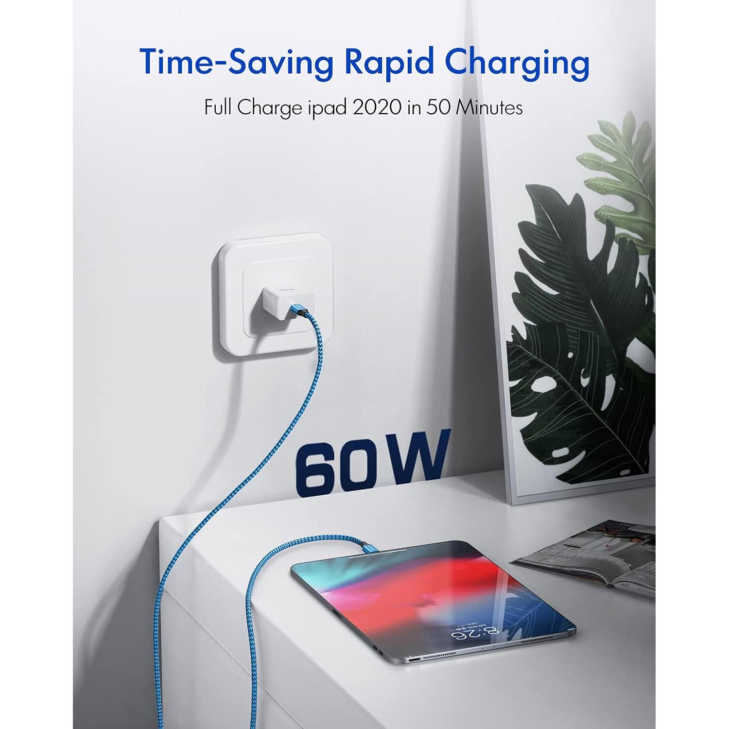 Cable USB C a C 3.05m Baiwwa 60W Carga Rápida 2 Unidades