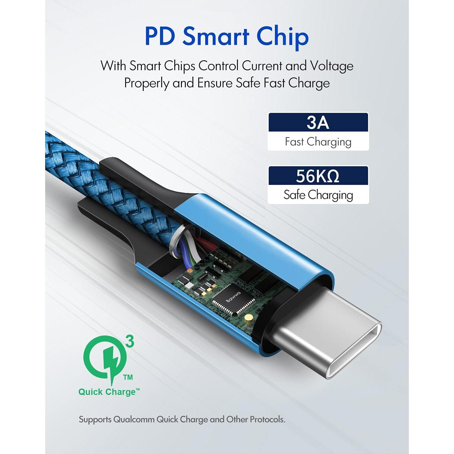 Cable USB C a C 3.05m Baiwwa 60W Carga Rápida 2 Unidades