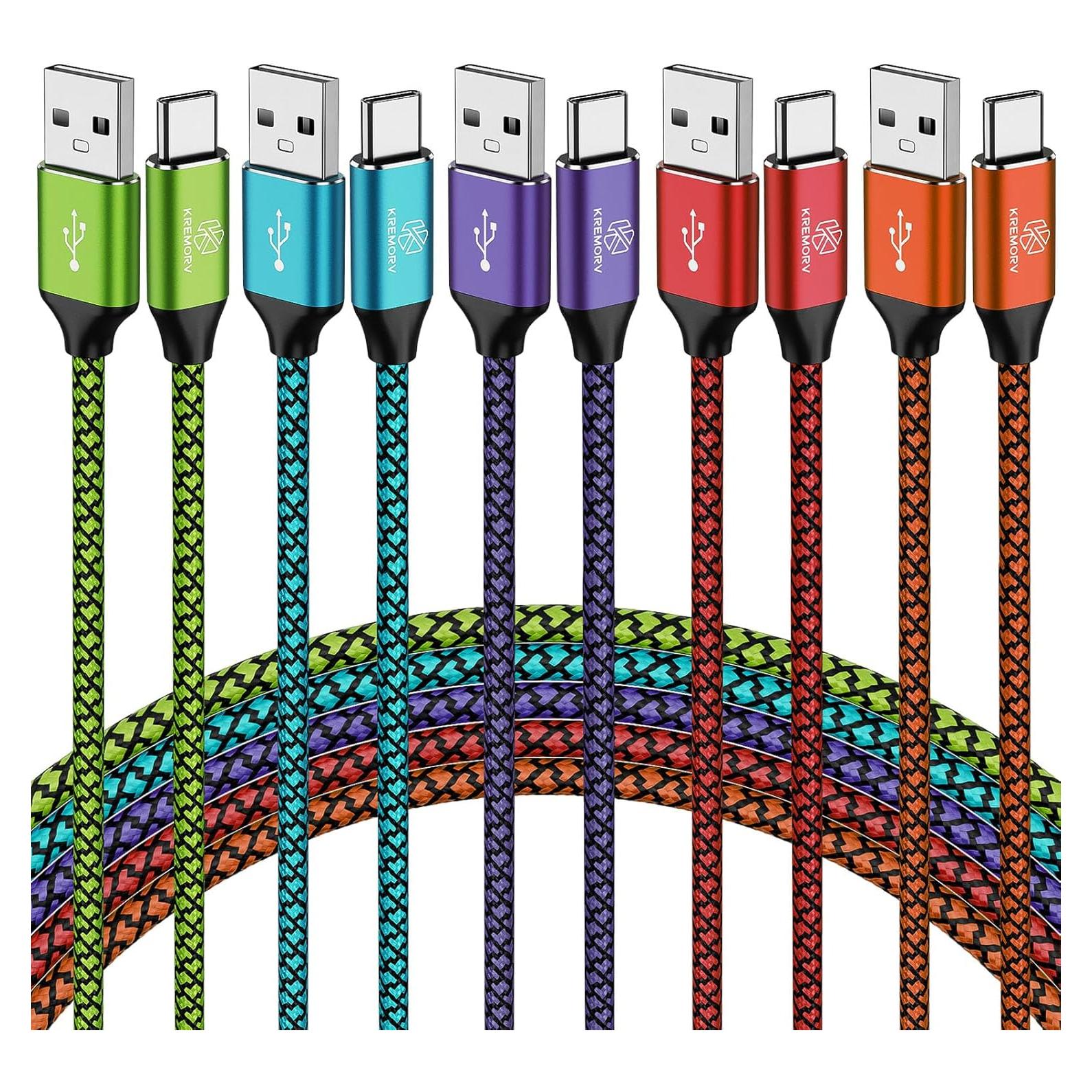 Cable USB Tipo C 5-Pack KREMORV 3m Carga Rápida Nylon