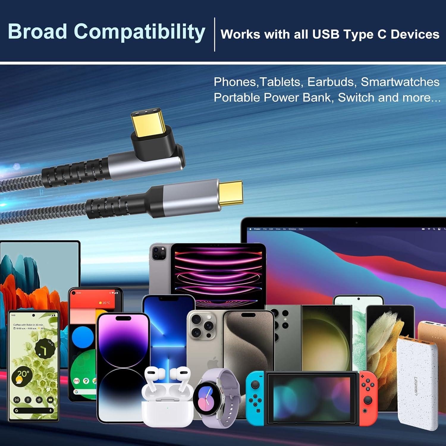 Cable USB C a USB C OKRAY 3m 60W Carga Rápida 90 Grados