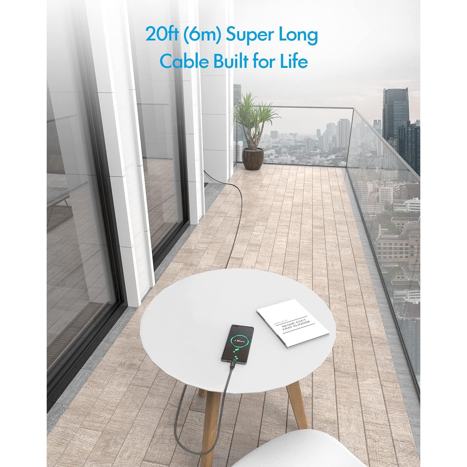 Cable USB C 6m Baiwwa Trenzado Nylon Cargador Rápido