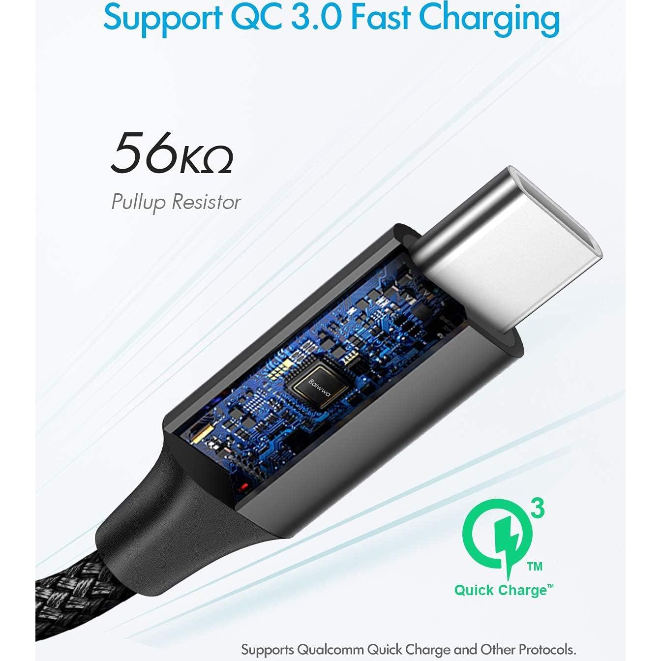 Cable USB C 6m Baiwwa Trenzado Nylon Cargador Rápido