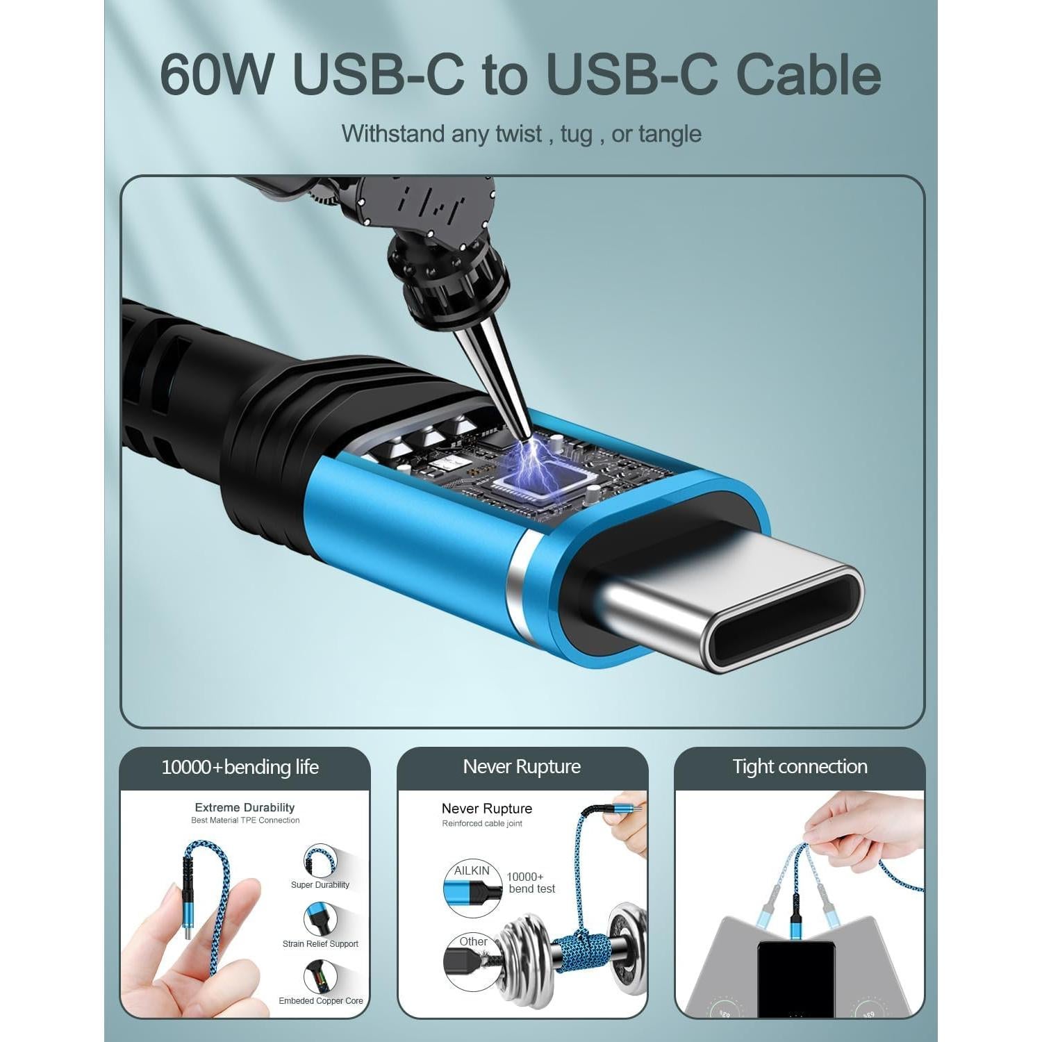 Cable USB C a USB C 1.83 m AILKIN Carga Rápida Compatible iPhone