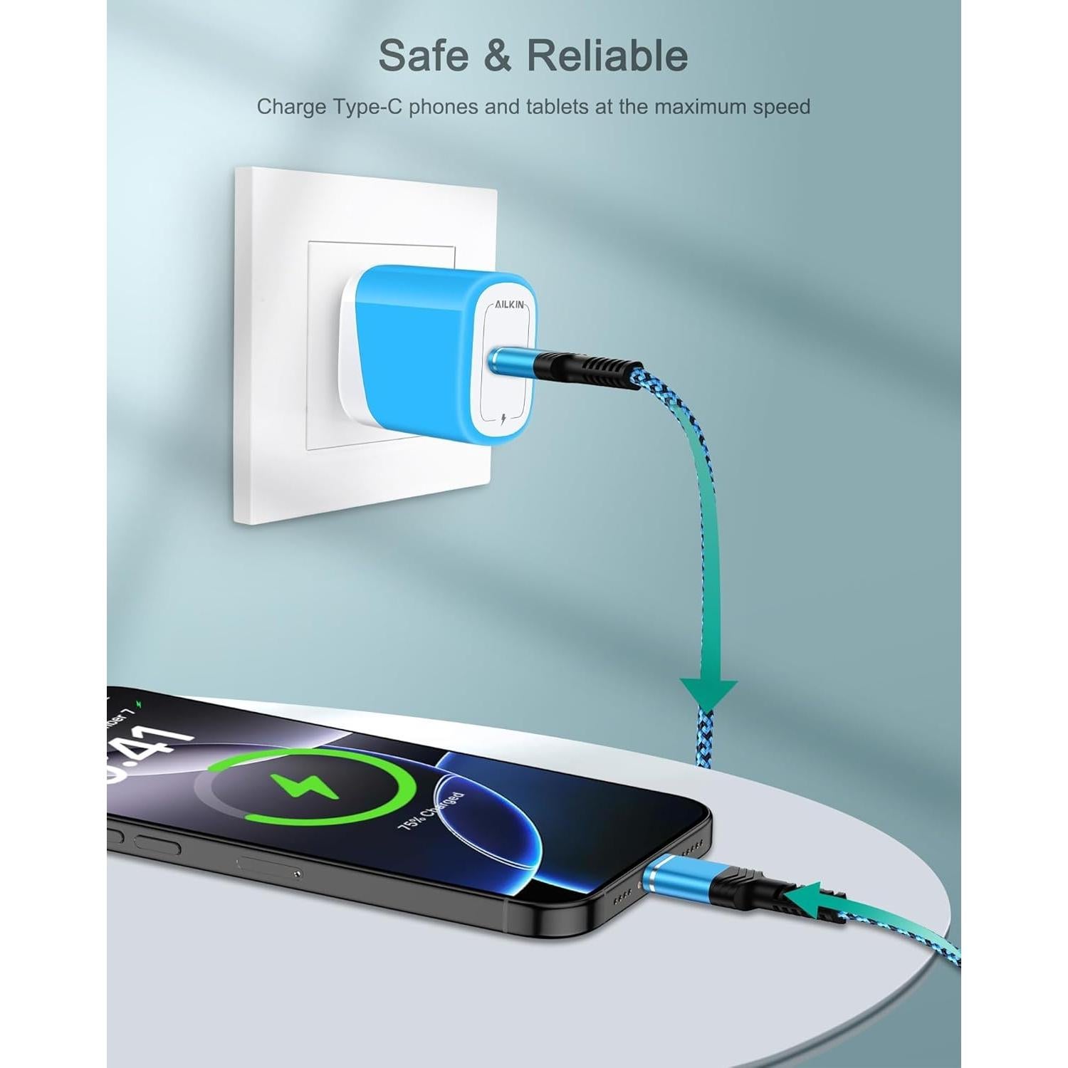 Cable USB C a USB C 1.83 m AILKIN Carga Rápida Compatible iPhone