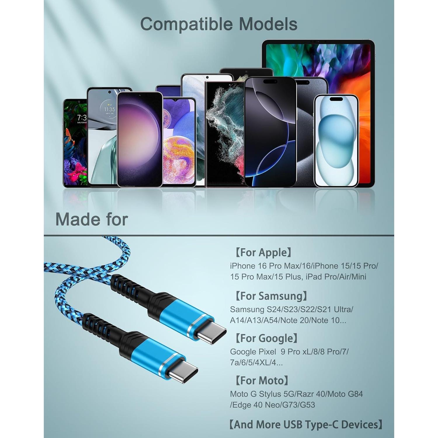 Cable USB C a USB C 1.83 m AILKIN Carga Rápida Compatible iPhone
