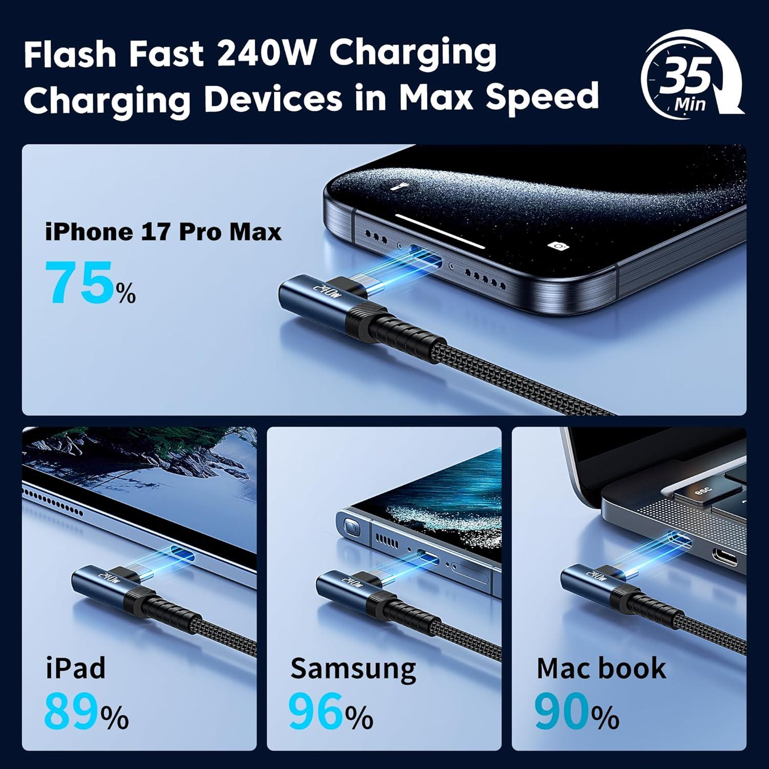 USB C Cable [2Pack, 10ft] 240W Fast Charging Type C Cord, Nylon Braided USB 2.0 Cable for iPhone 17 16 15 Pro Plus Pro Max Air, iPad Pro, Samsung Galaxy S25 S24, Switch, MacBook Pro, Pixel