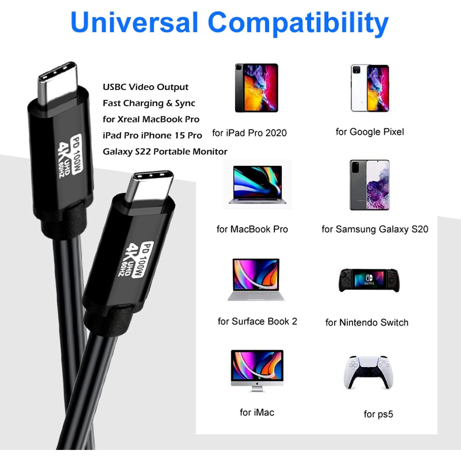 Cable USB C a C 6m 100W 4K 60Hz YOTETION