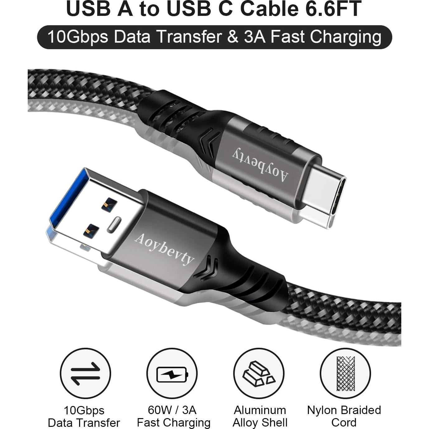 Cable USB A a USB C 2M Aoybevty 10Gbps 60W Carga Rápida