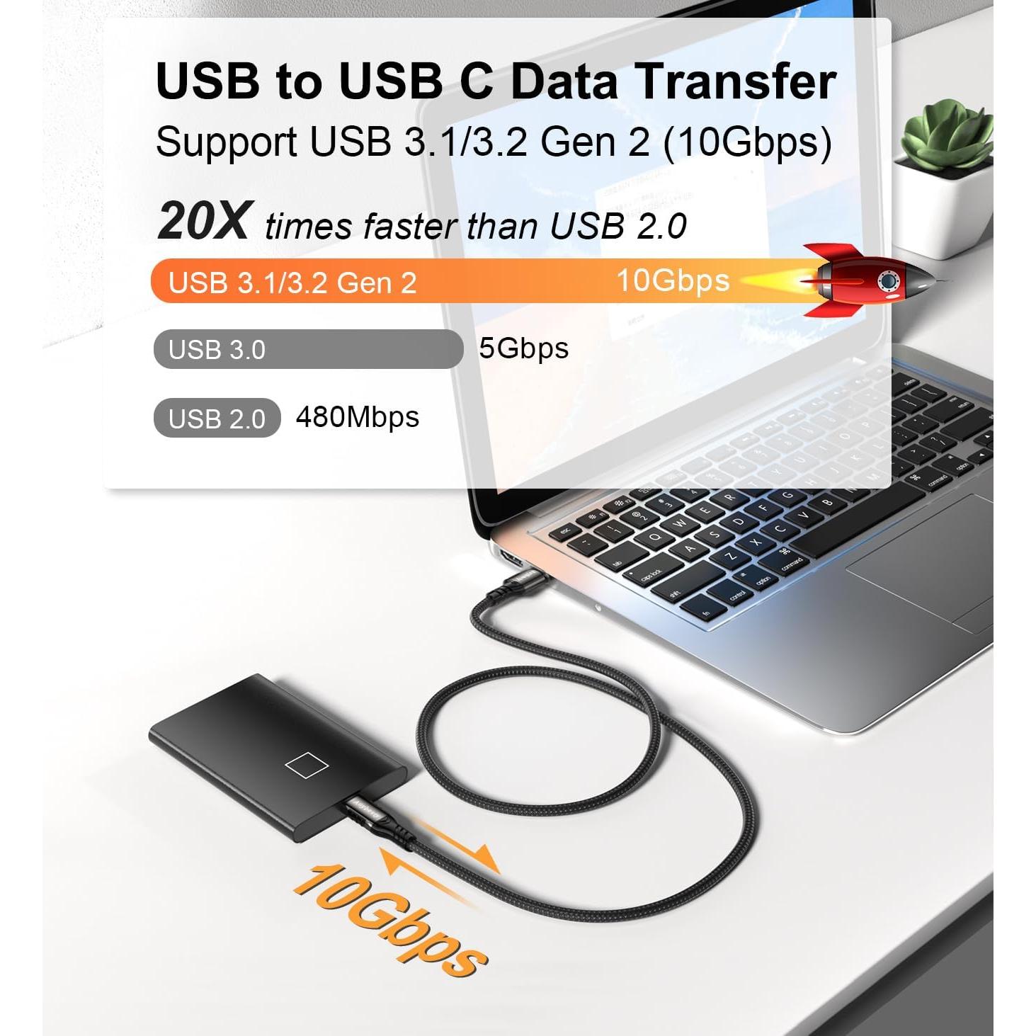 Cable USB A a USB C 2M Aoybevty 10Gbps 60W Carga Rápida