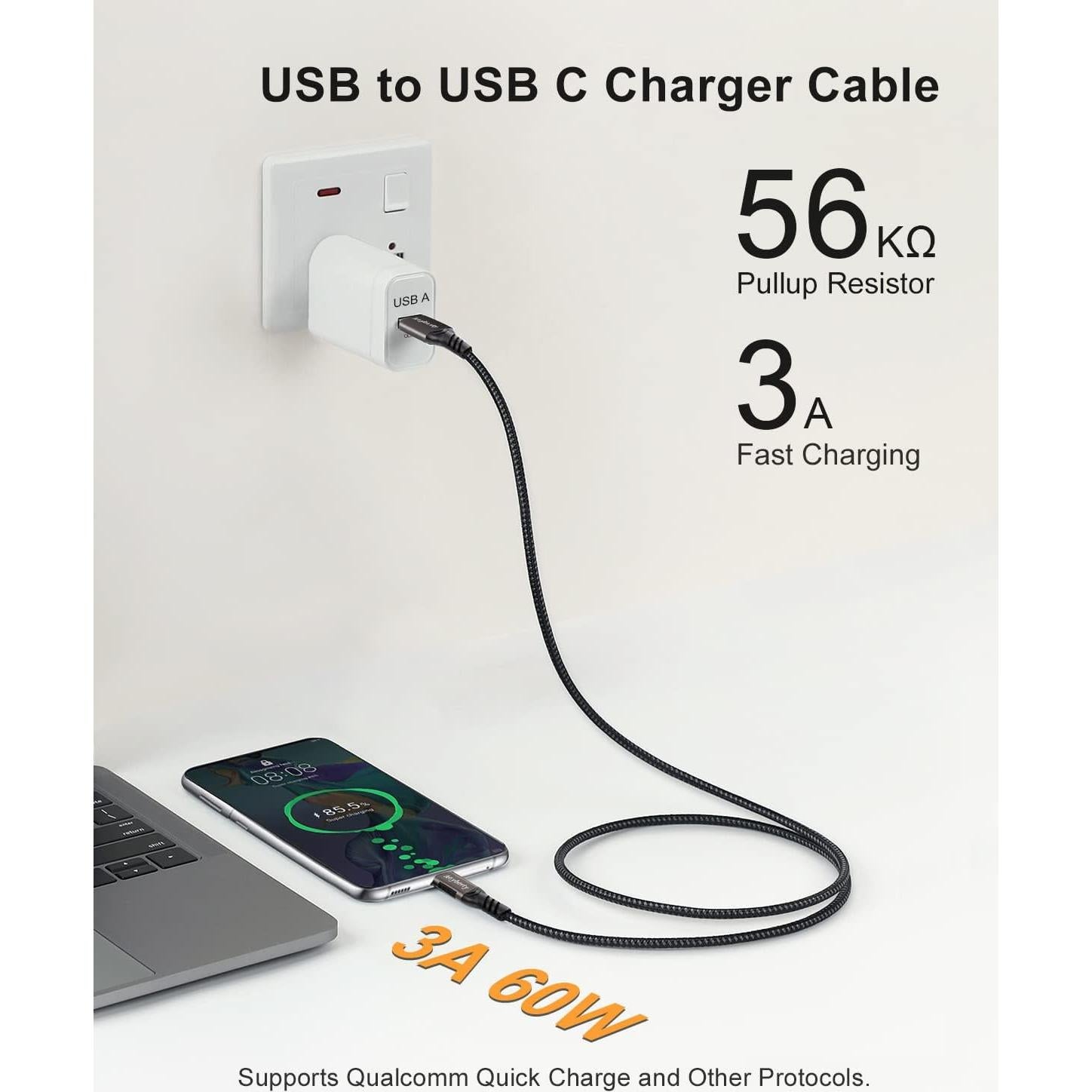 Cable USB A a USB C 2M Aoybevty 10Gbps 60W Carga Rápida