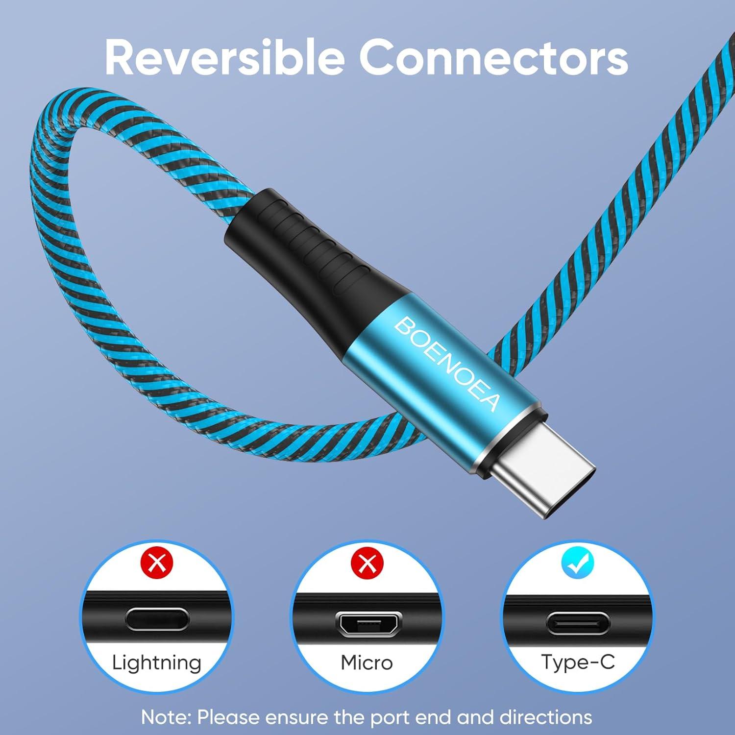 Cable USB C 3m Boenoea 4-Pack Carga Rápida Trenzado