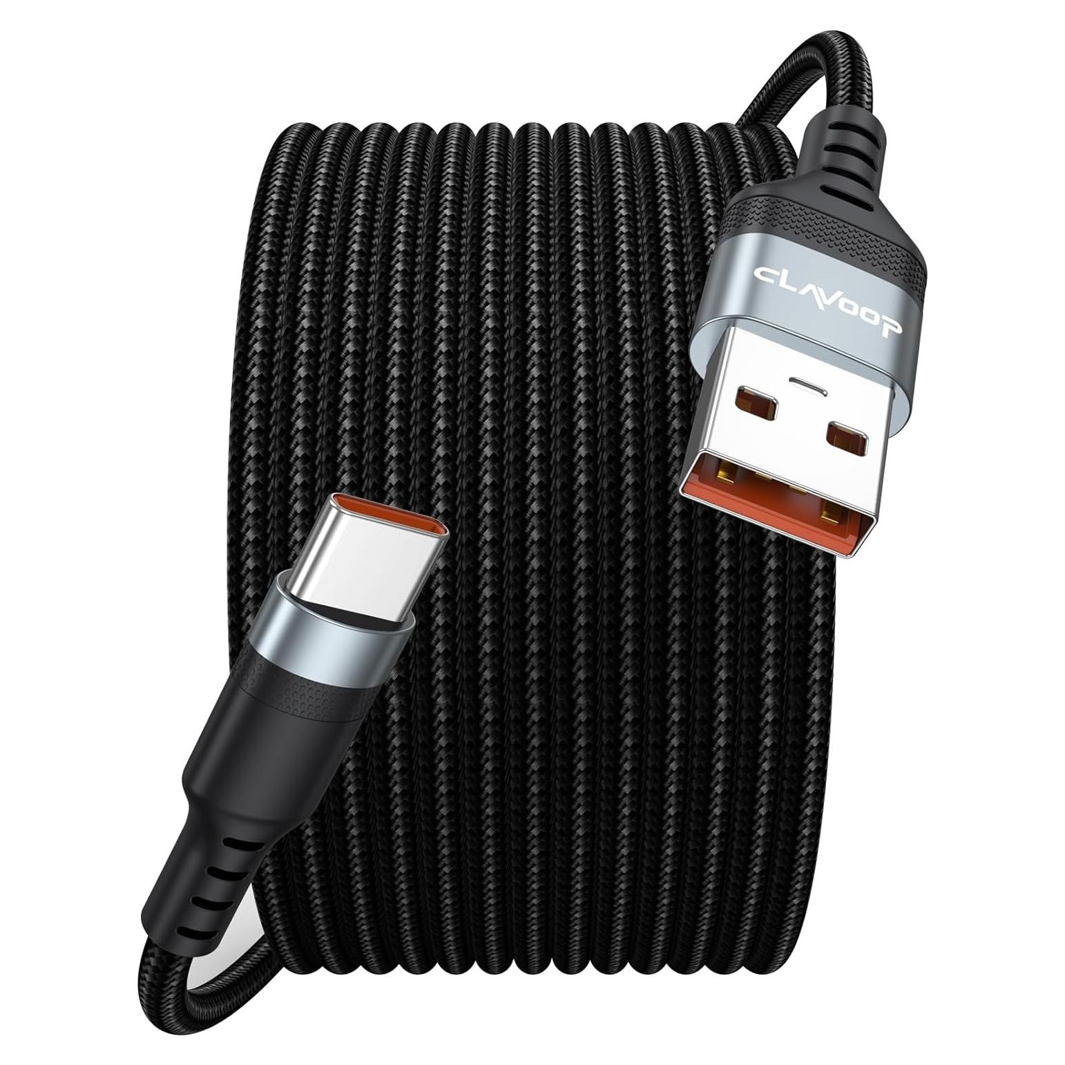 Cable USB C 4.57m CLAVOOP Carga Rápida 23W Trenzado Negro