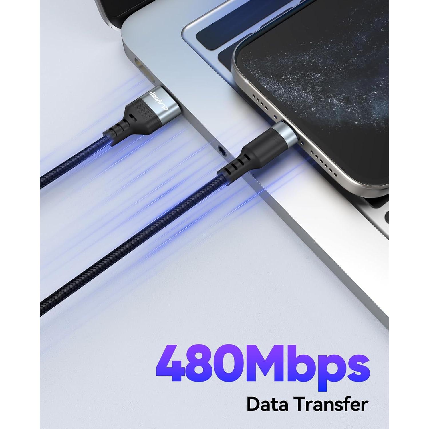 Cable USB C 4.57m CLAVOOP Carga Rápida 23W Trenzado Negro