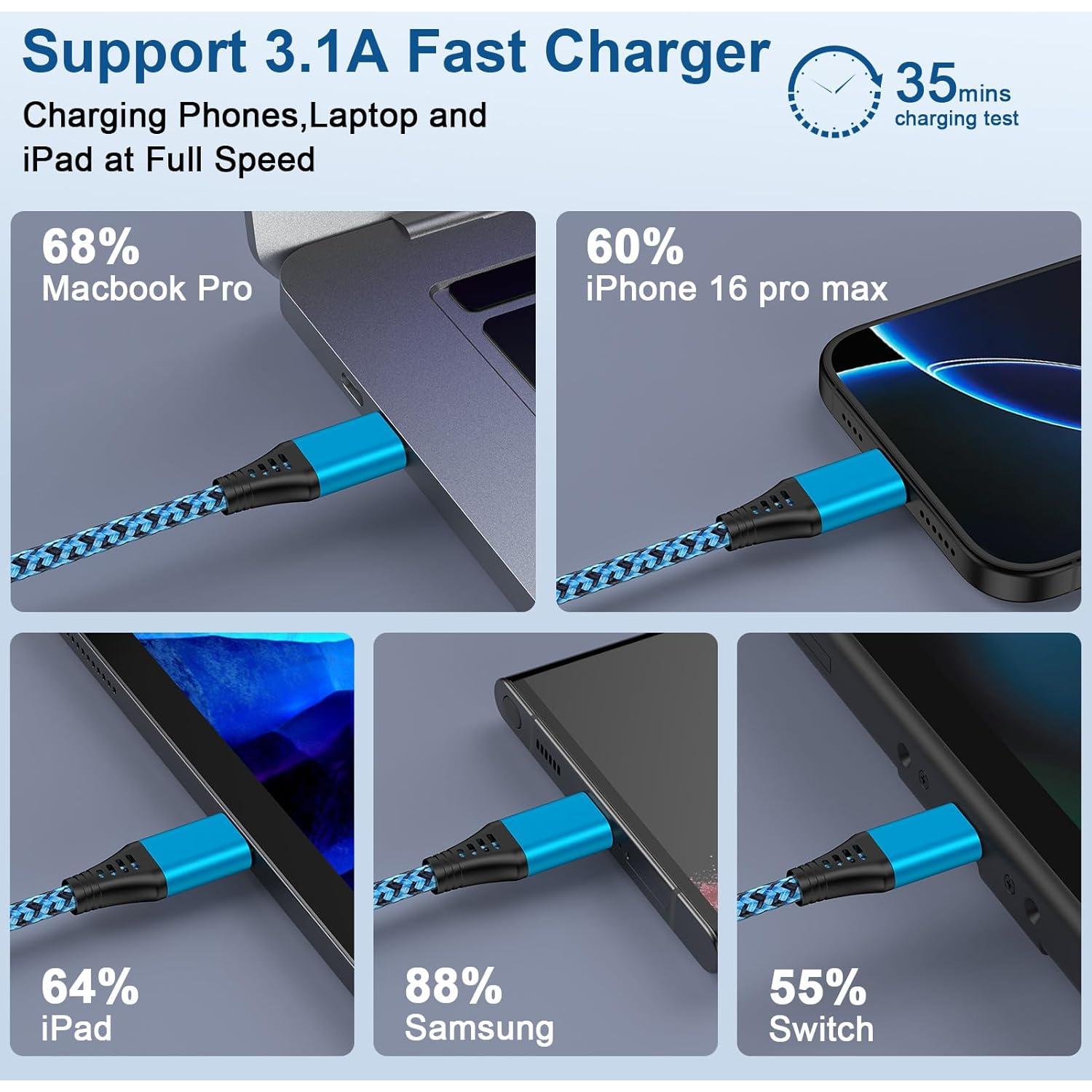 Cable de carga rápida USB C Samsung 10FT 3.1A trenzado