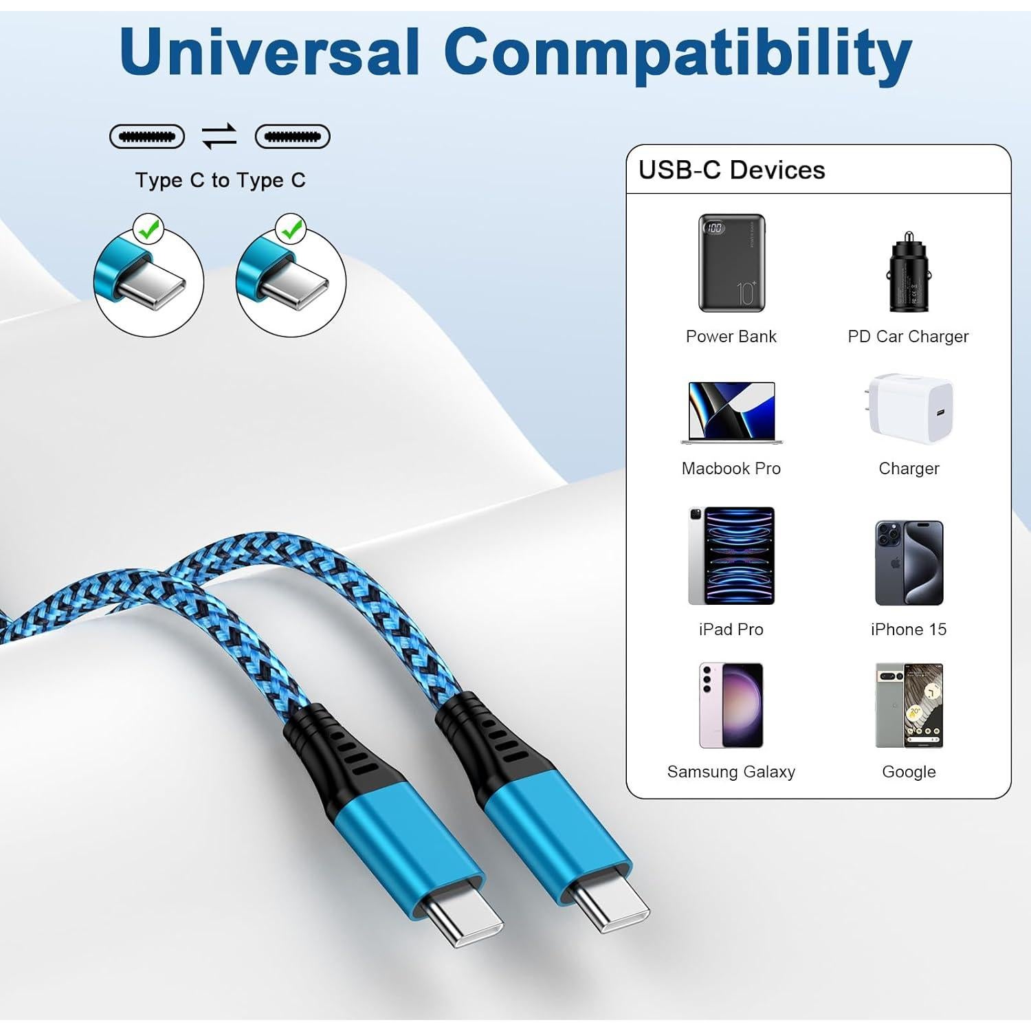 Cable de carga rápida USB C Samsung 10FT 3.1A trenzado