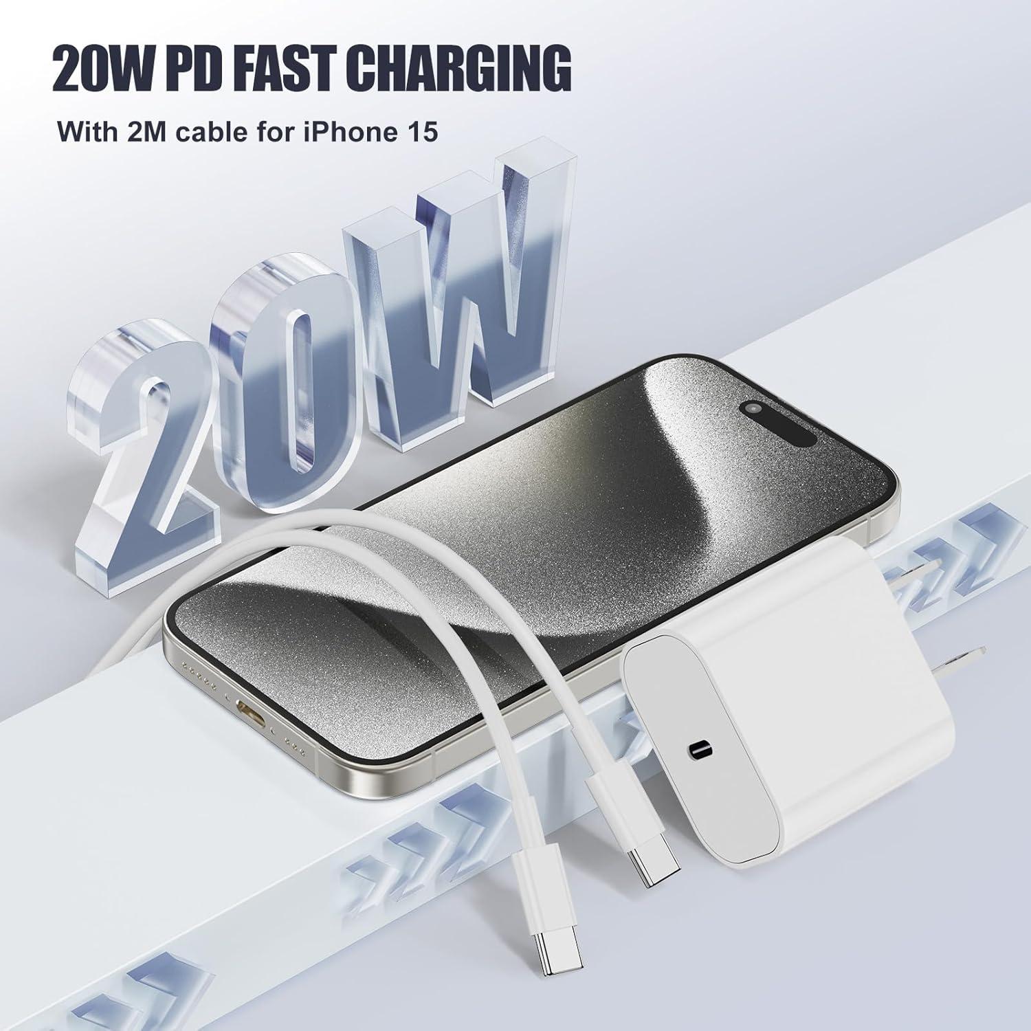 Cargador Rápido 20W USB C para iPhone 16/15, Cable 3m