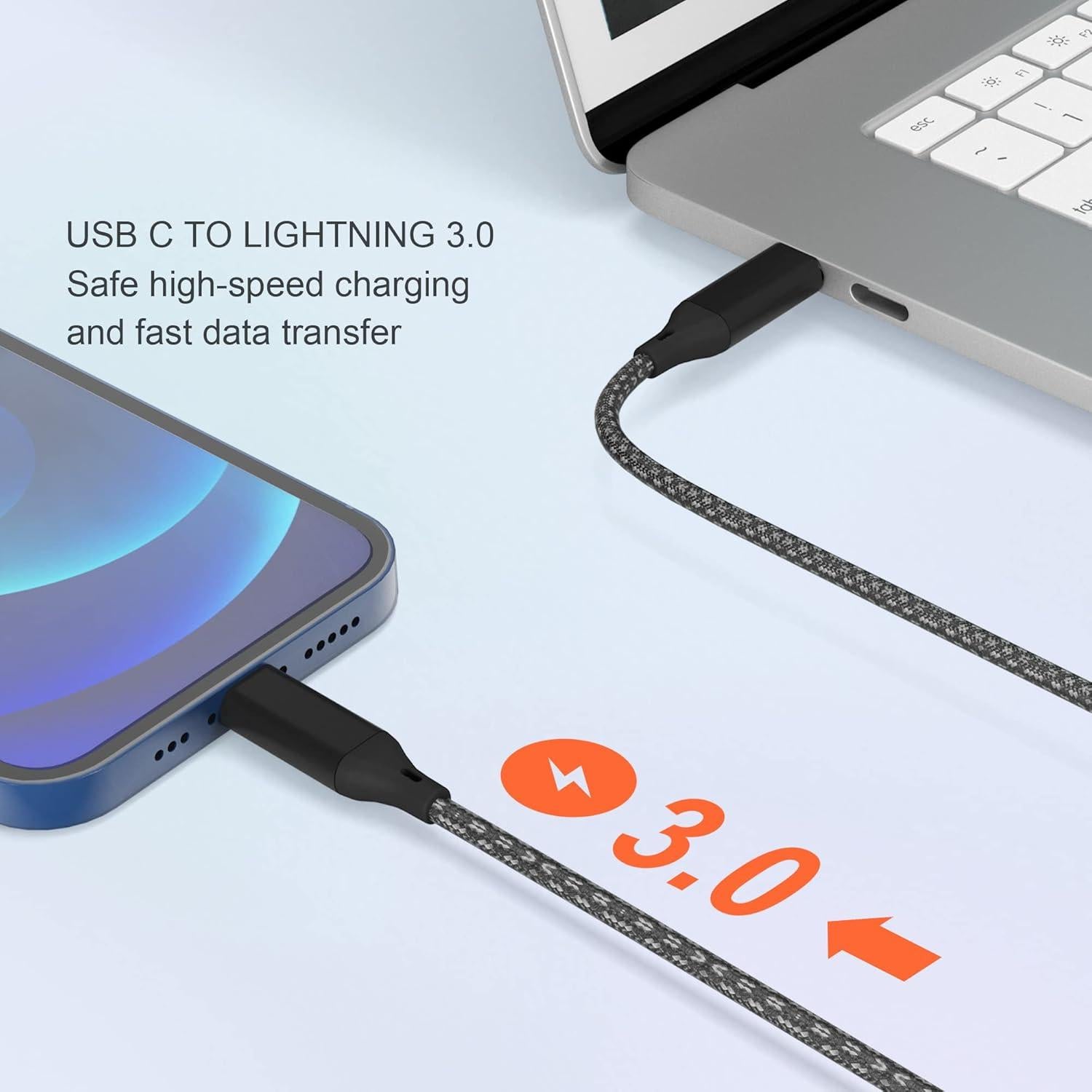 Cable USB C a Lightning Bawanfa 20FT (6M) Carga Rápida MFi