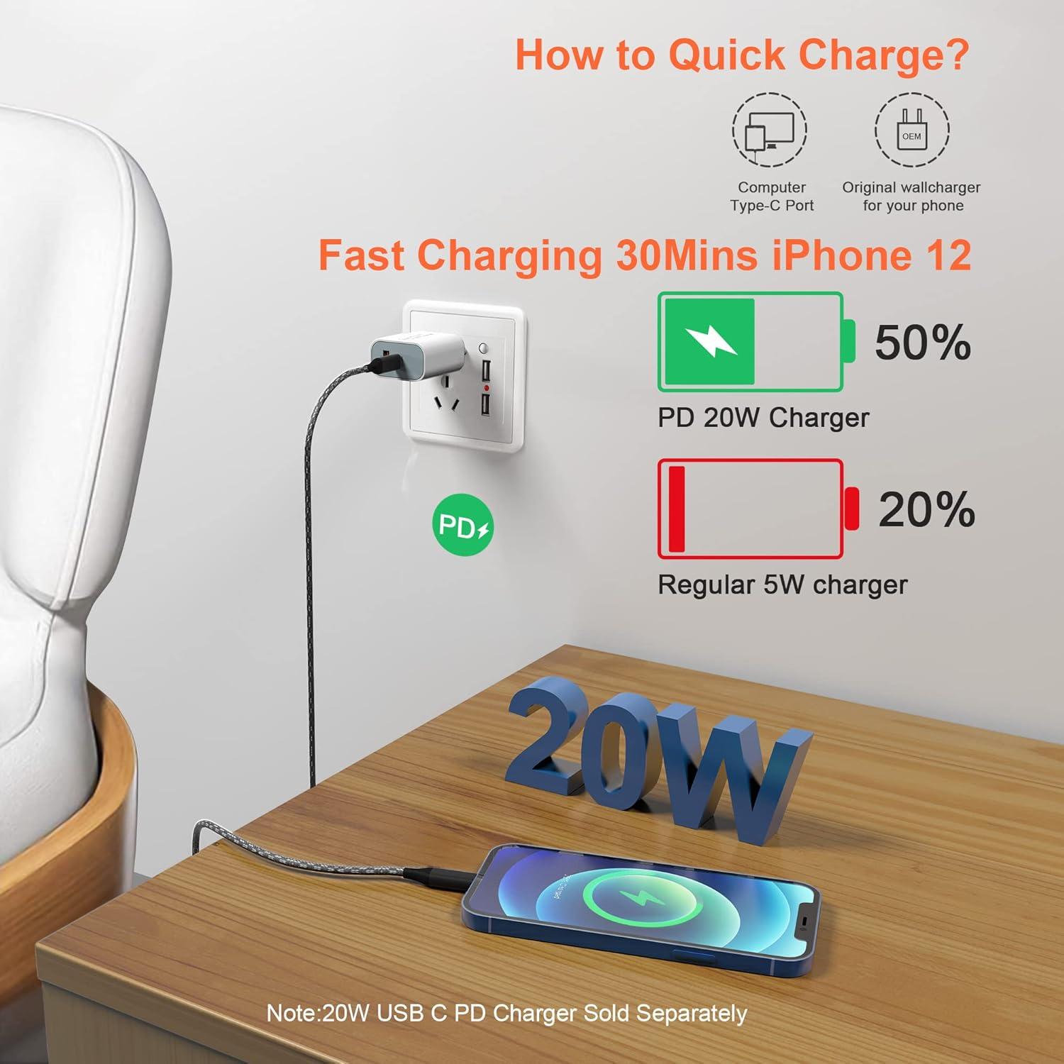 Cable USB C a Lightning Bawanfa 20FT (6M) Carga Rápida MFi