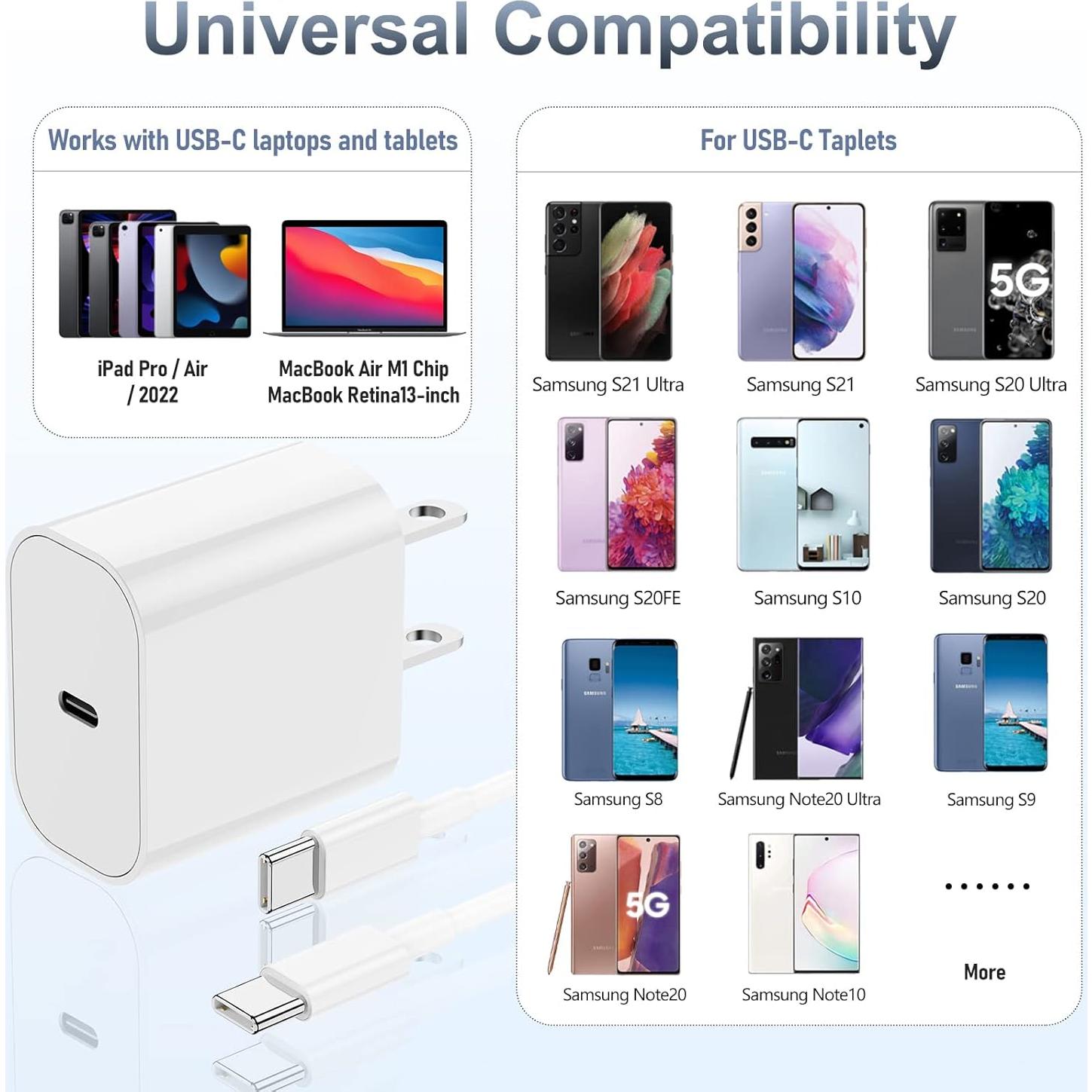 Cargador Rápido 20W USB-C para iPhone 16/15 y iPad 12.9/11