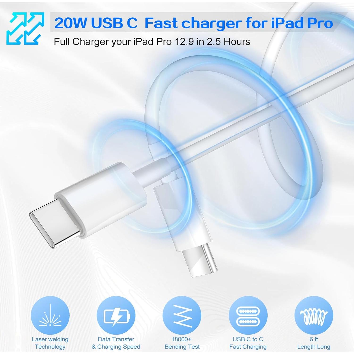 Cargador Rápido 20W Apple iPhone 17 16 15 Pro + Cable 6FT