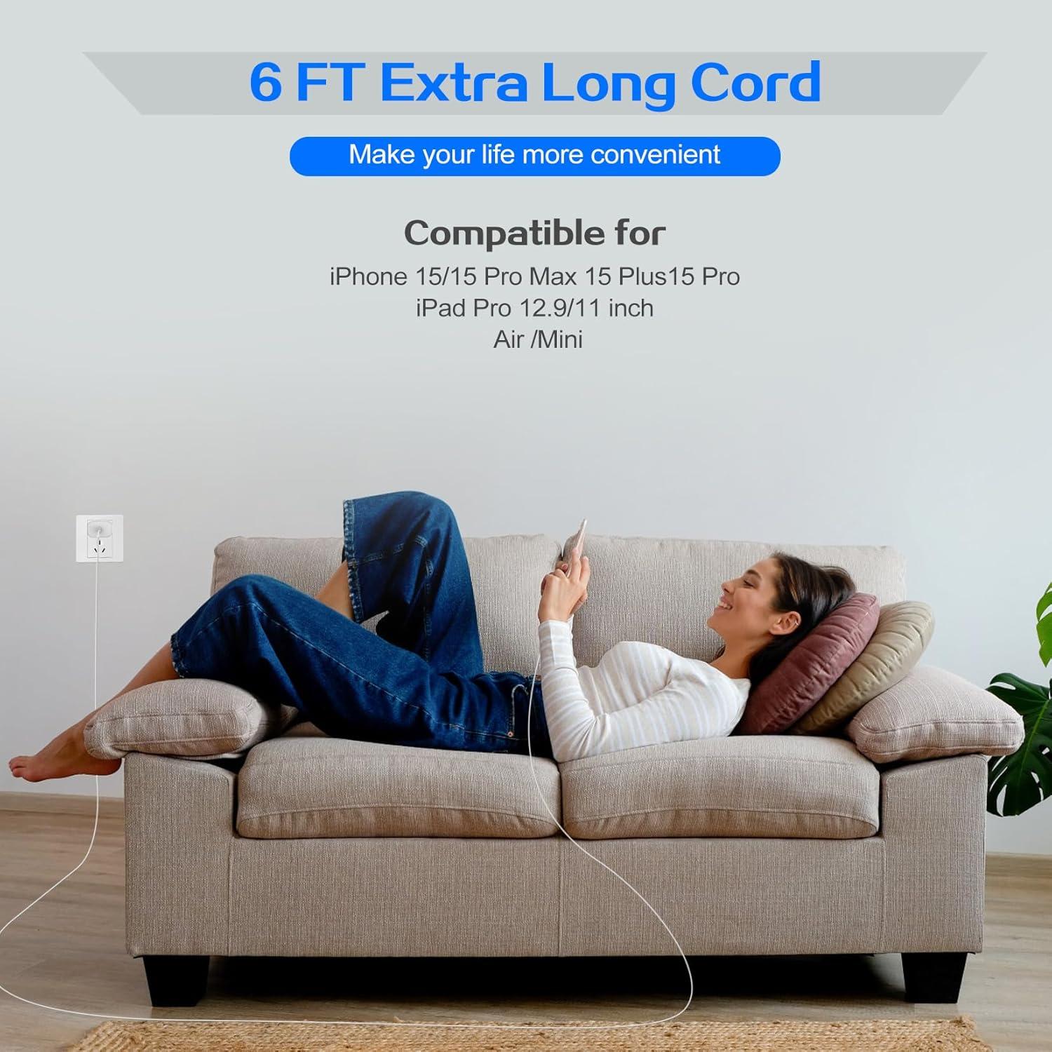 Cargador Rápido 20W Apple iPhone 17 16 15 Pro + Cable 6FT