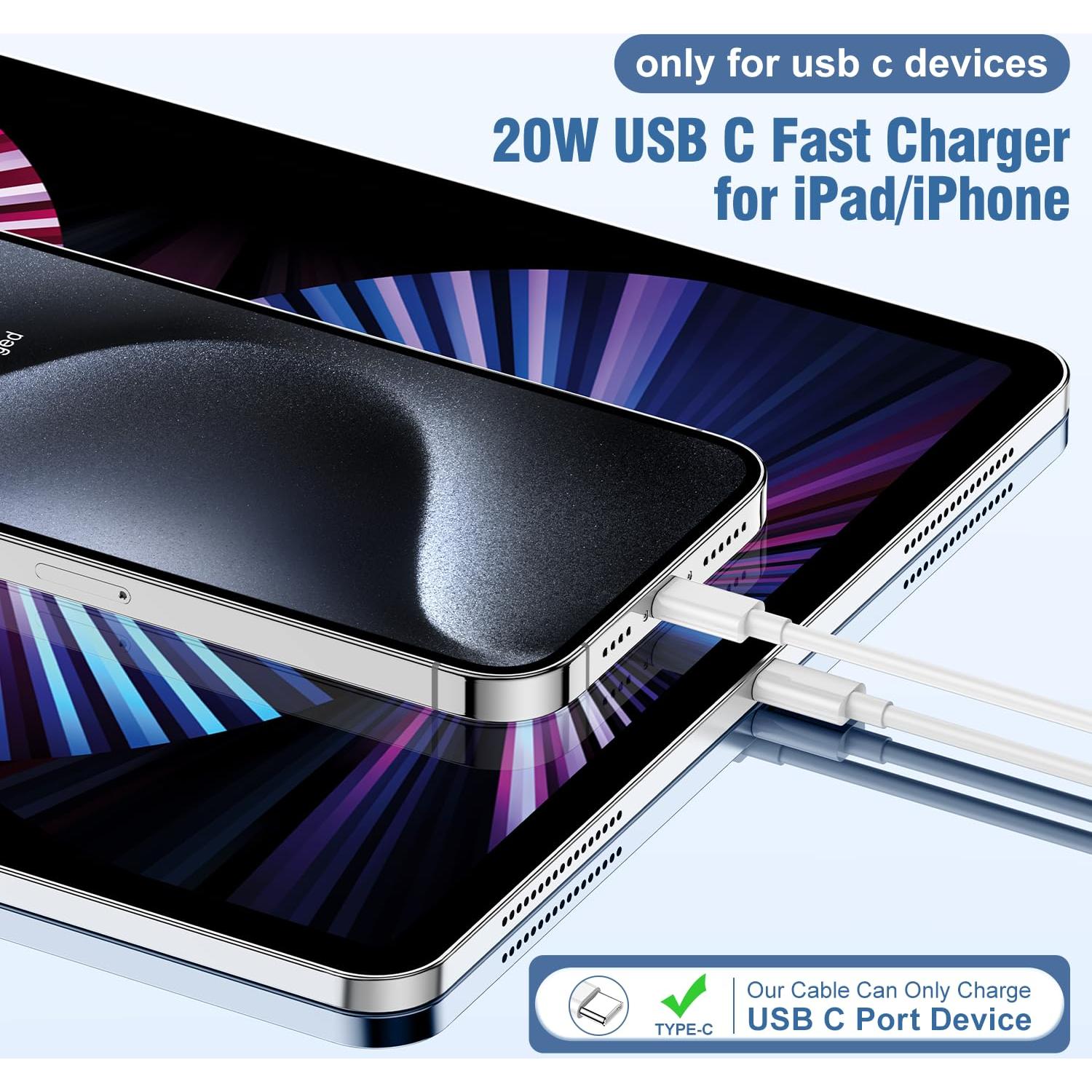 Cargador Rápido USB C 20W Apple con Cable 10FT Blanco