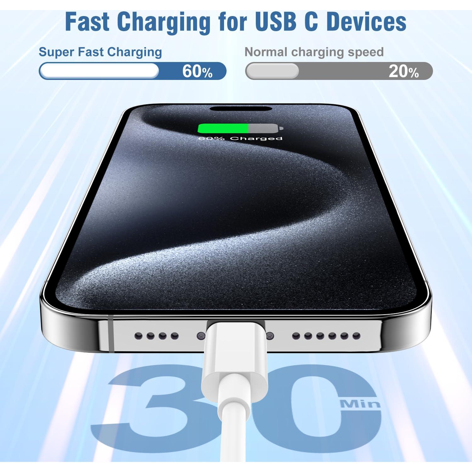 Cargador Rápido USB C 20W Apple con Cable 10FT Blanco