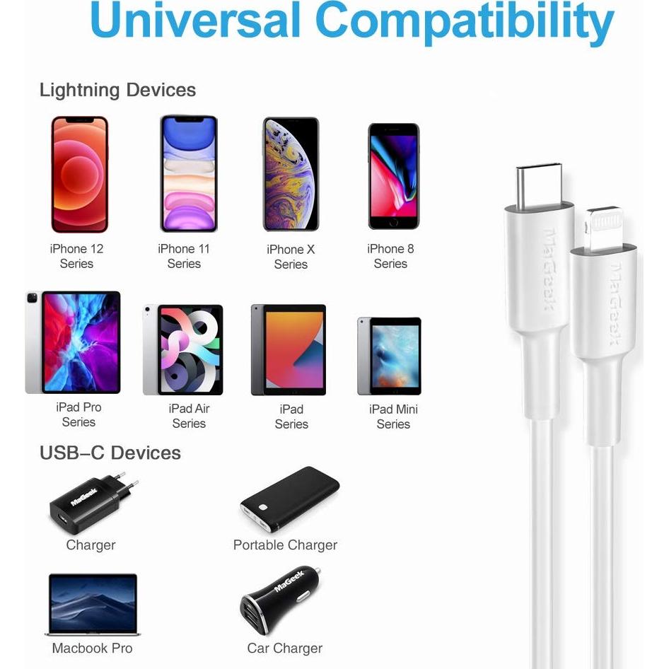 Cable USB C a Lightning MaGeek 3m Certificado MFi Carga Rápida