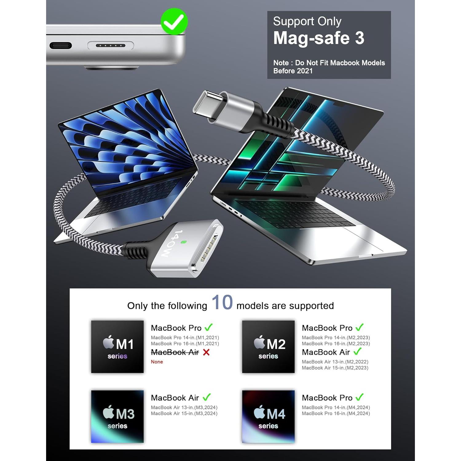 Cable de Carga USB-C a MagSafe 3 140W para MacBook Pro/Air