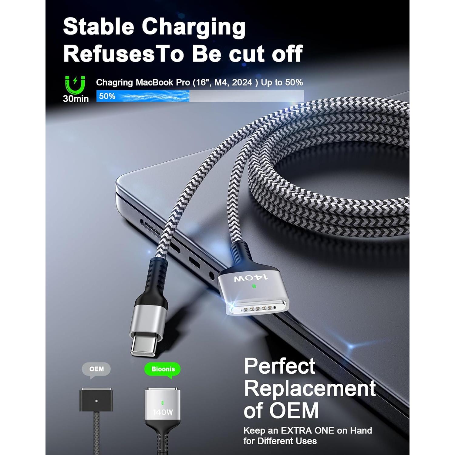 Cable de Carga USB-C a MagSafe 3 140W para MacBook Pro/Air