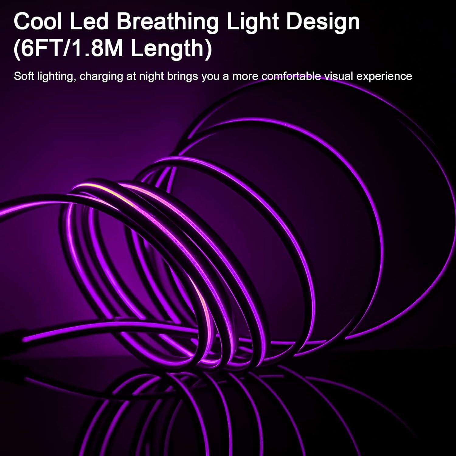 Cable de Carga Rápida LED Haydyson 1.83m Lightning MFi Púrpura