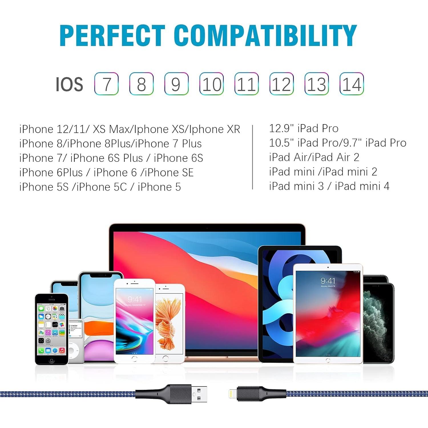 Cable de Carga Lightning ZMHPJQ 3m 5Pack para iPhone y iPad
