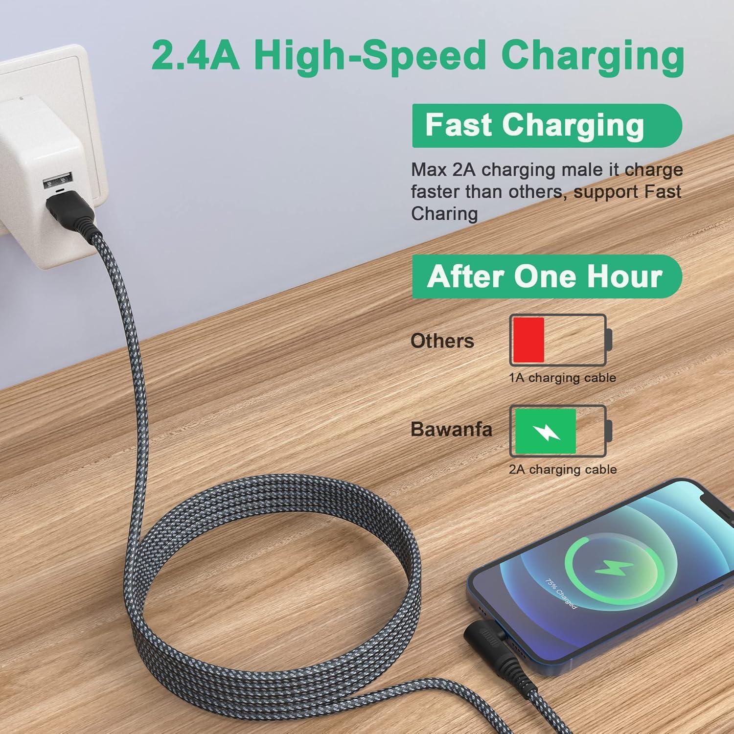 Cable de Carga Lightning Bawanfa 6.1m Ángulo Recto MFi iPhone