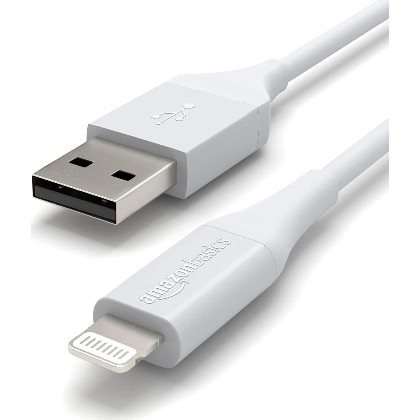 Cable de Carga MFi Amazon Basics USB-A a Lightning 1.83m Blanco