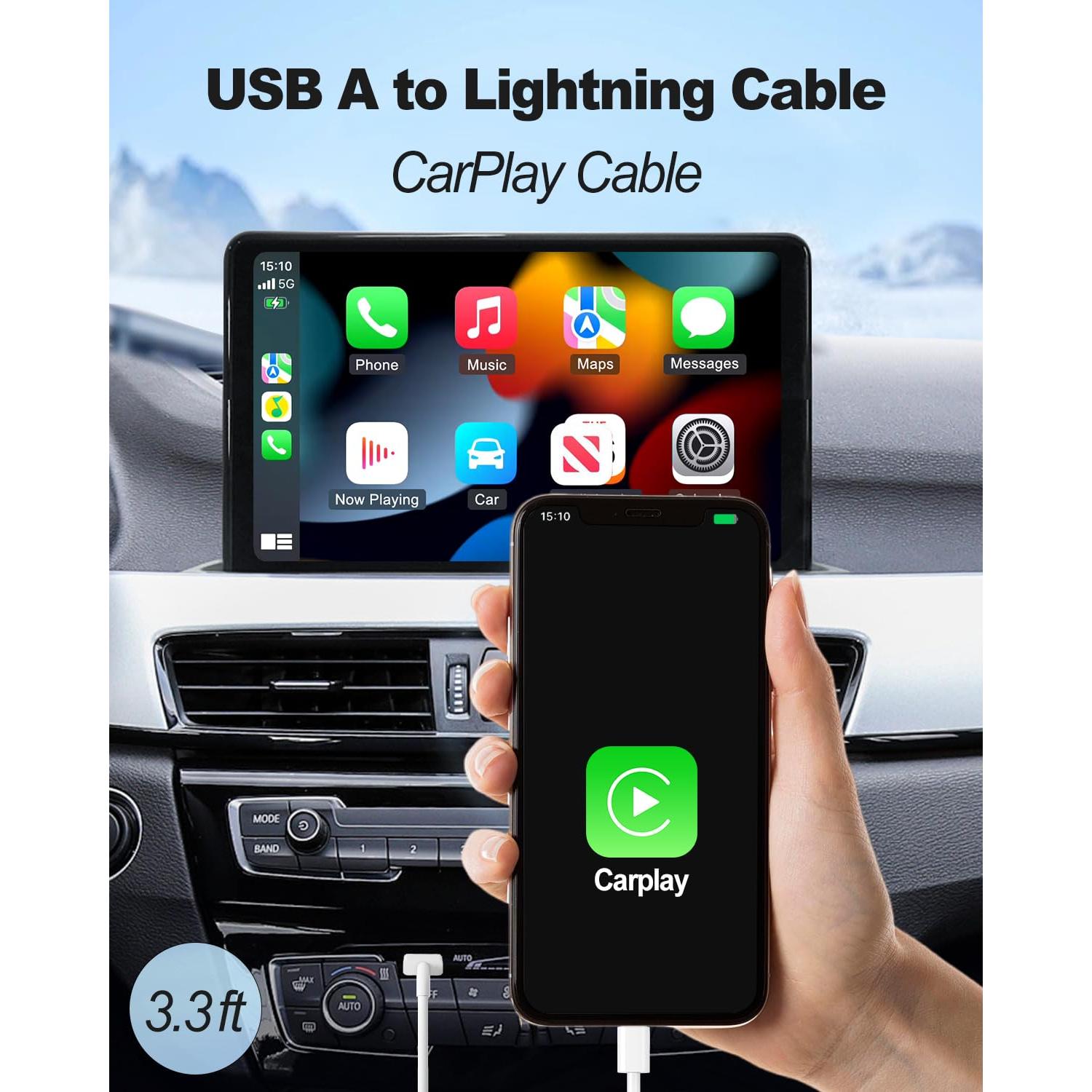 Cable Carplay USB A a Lightning 10 pies MUSTHAVZ - Paquete de 2